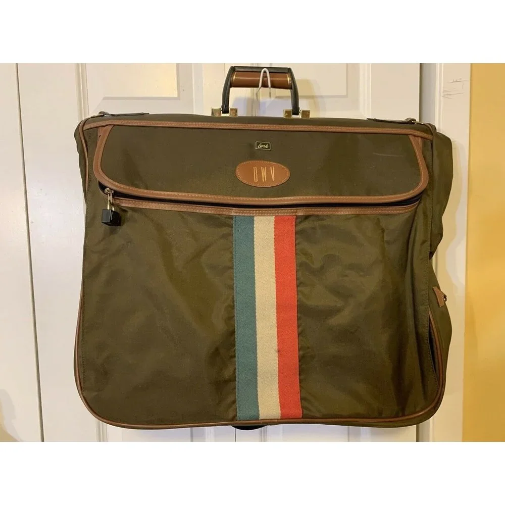 Vintage Lark‎ Travel Luggage Hanging Garment Bag Olive Brown